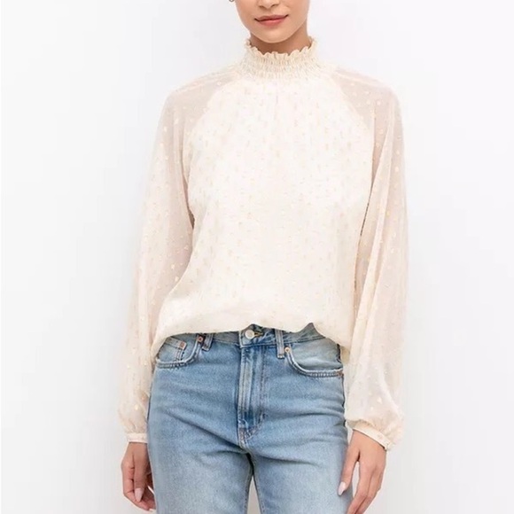 Yumi Kim Lexington Ave Top in Lurex Ivory Swiss Dot Size S Nwt - Picture 1 of 10